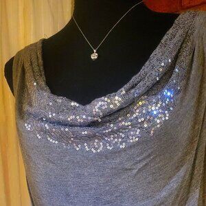 Sparkly Gray Cowl Neck Sleeveless Blouse - Size M
